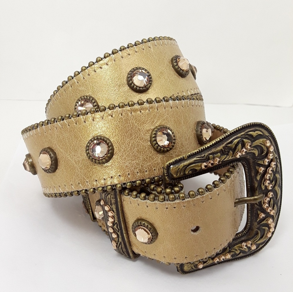 LeatherRock Swarovski Crystal Leather Western Belt